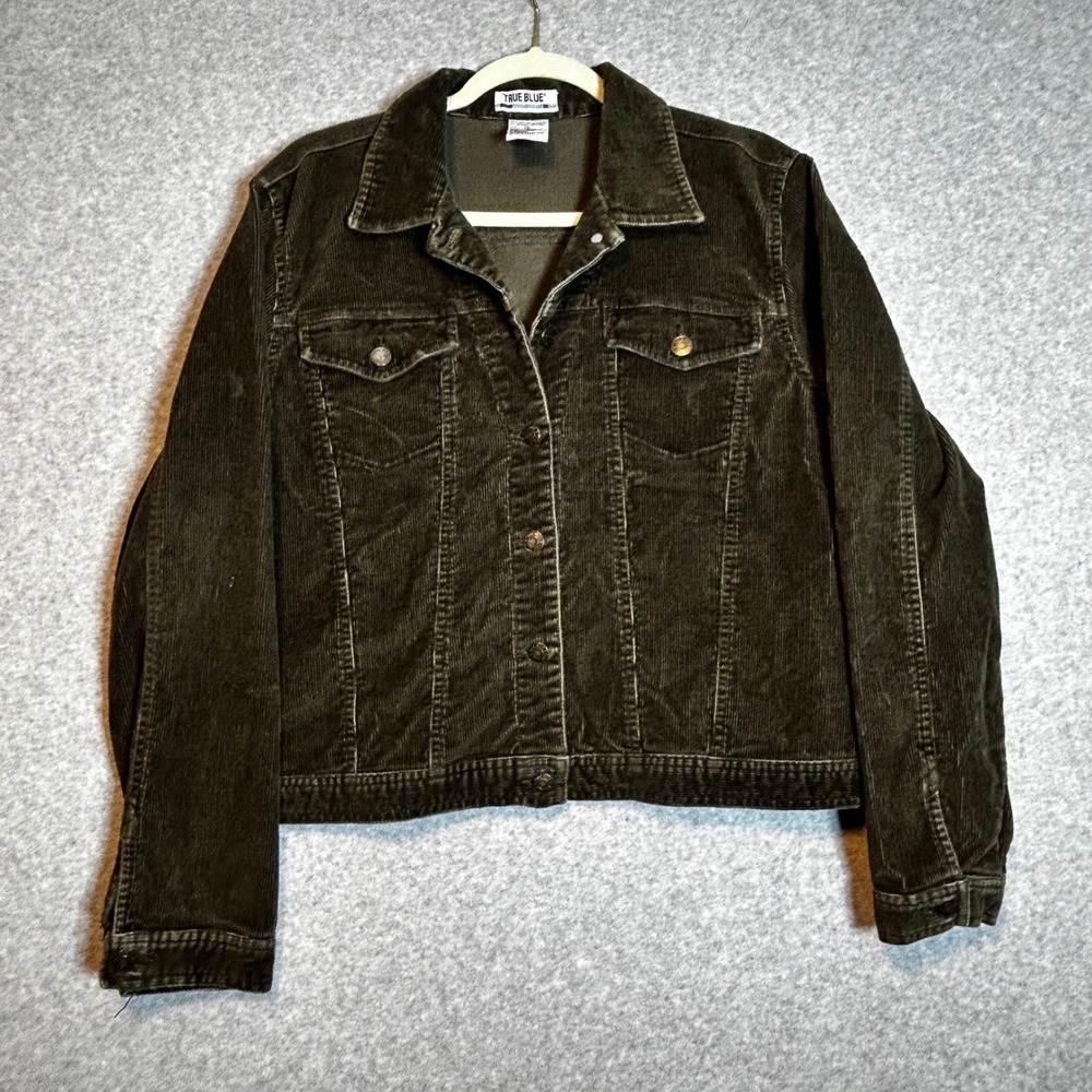 VTG 90s True Blue Olive Green Corduroy Trucker Jacket Womens XL Workwear